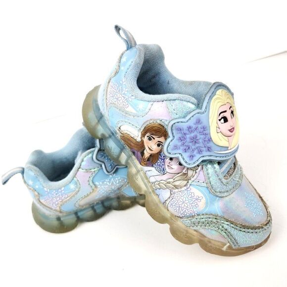 Disney Frozen Toddlers Light Up Sneakers Anna & Elsa Blue Strap Sz 7 Super Cute - Picture 1 of 8